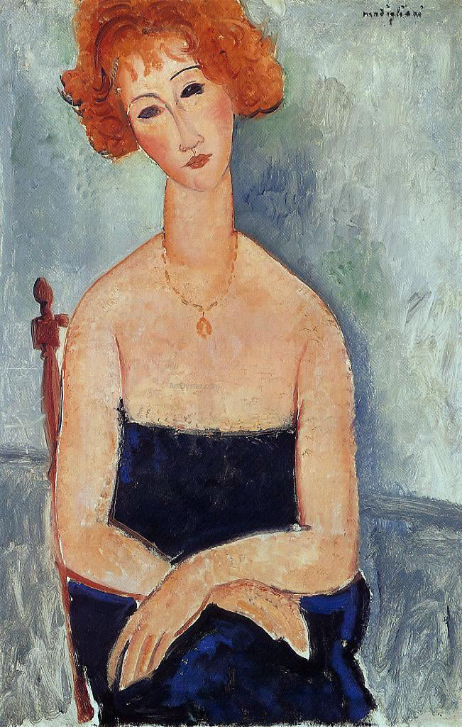  Amedeo Modigliani A Redhead Wearing a Pendant - Hand Painted Oil Painting