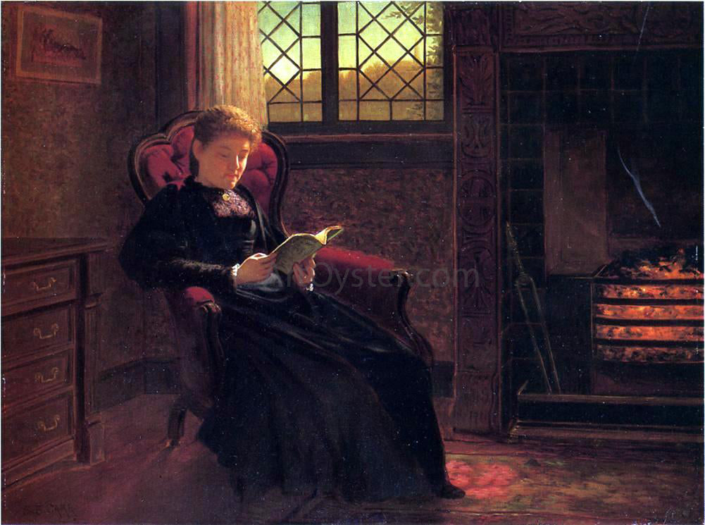 Samuel S Carr Reading by the Fire - Hand Painted Oil Painting