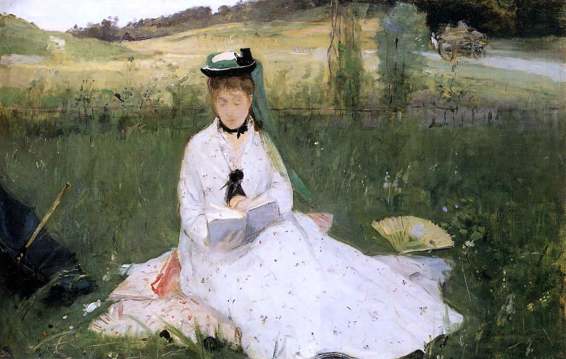 Berthe Morisot Reading with Green Umbrella - Hand Painted Oil Painting