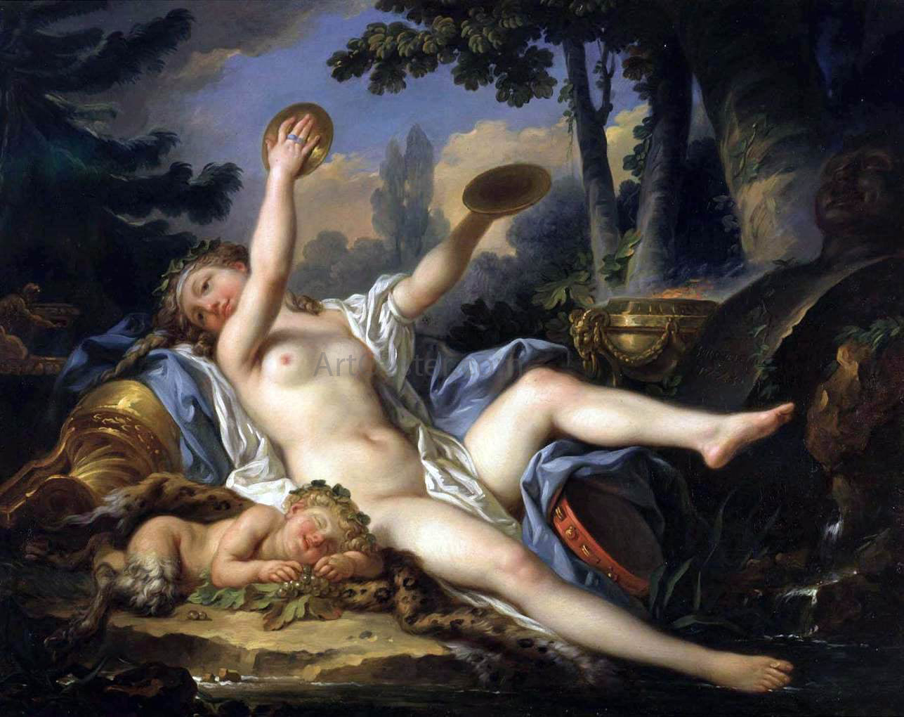 Jean-Simon Berthelemy Reclining Bacchante Playing the Cymbals - Hand Painted Oil Painting