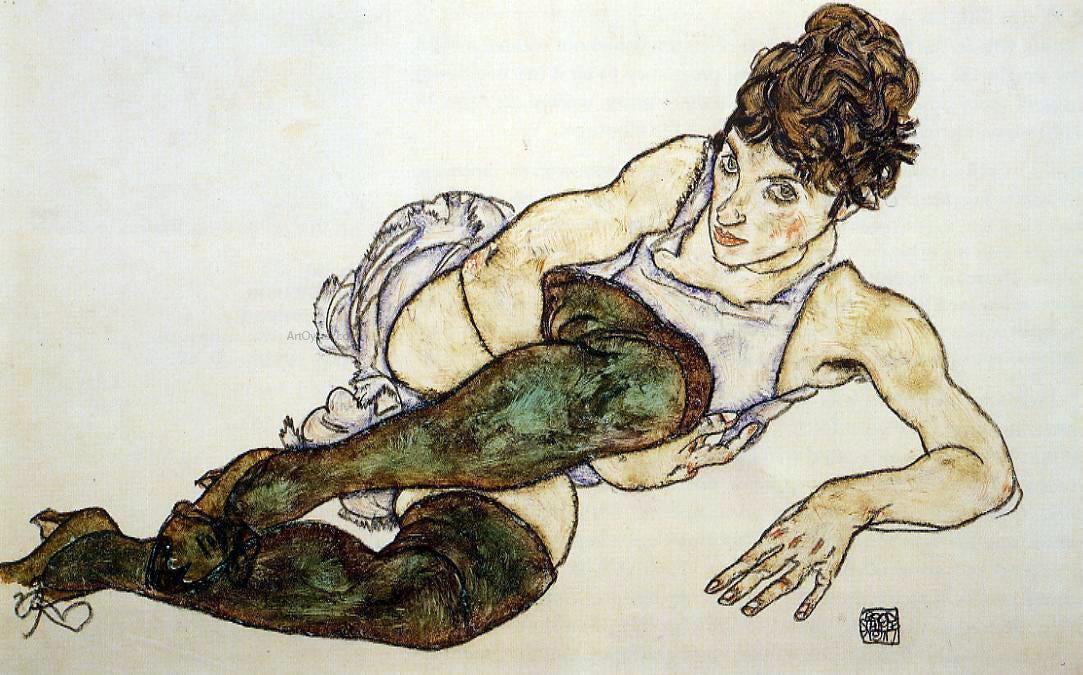  Egon Schiele Reclining Woman with Green Stockings (also known as Adele Harms) - Hand Painted Oil Painting