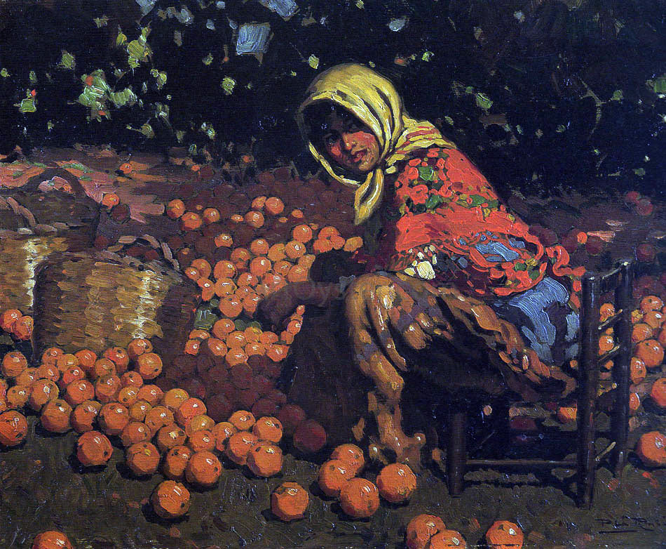 Alberto Pla Y Rubio Recogiendo Naranjas - Hand Painted Oil Painting