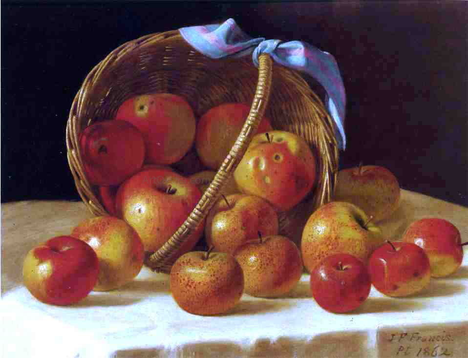  John F Francis Red and Yellow Apples in a Basket - Hand Painted Oil Painting