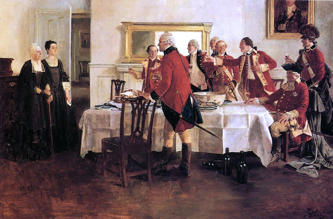 Howard Pyle Red Coat Soldiers Toasting the Ladies of the House - Hand Painted Oil Painting