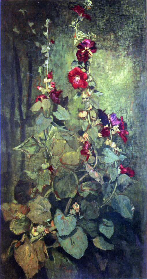 John La Farge Red Hollyhocks - Hand Painted Oil Painting