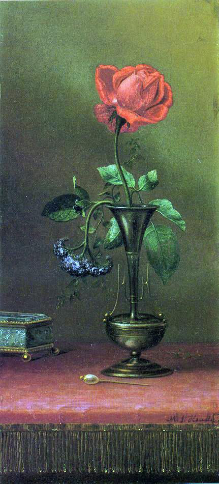 Martin Johnson Heade Red Rose and Heliotrope in a Vase - Hand Painted Oil Painting