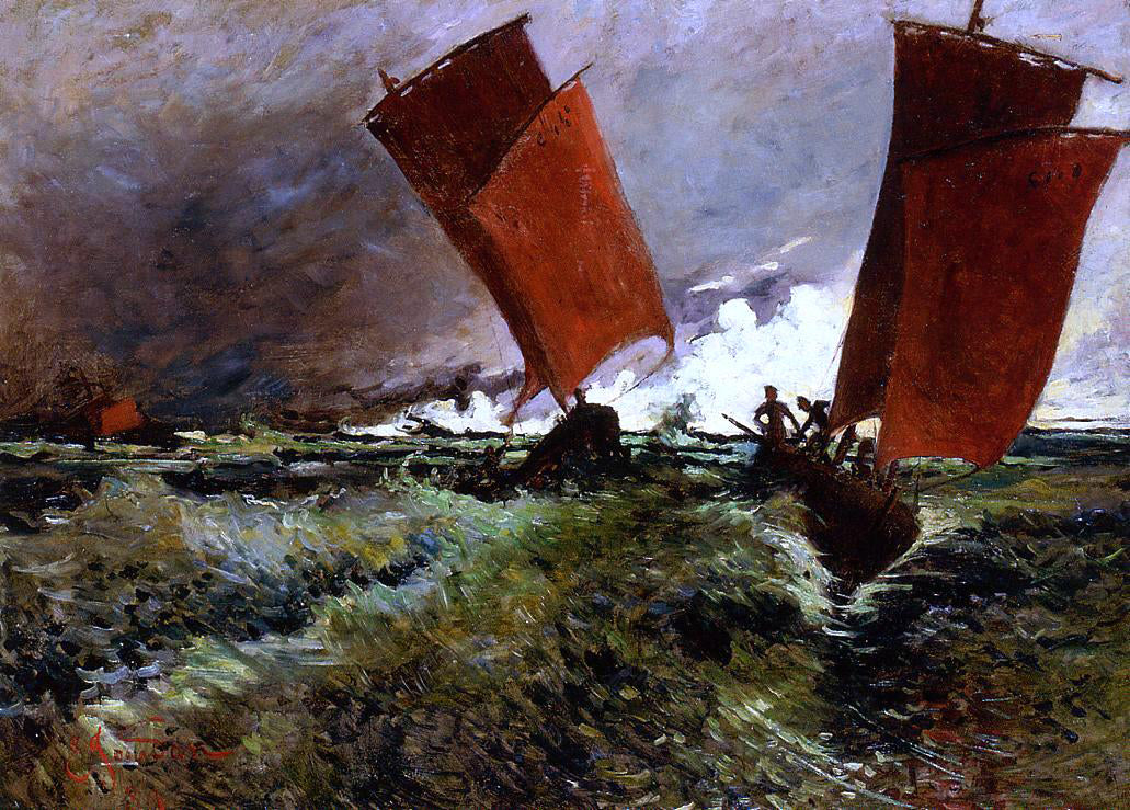 Emile Jourdan Red Sails - Hand Painted Oil Painting