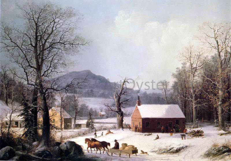 George Henry Durrie Red School House, Winter - Hand Painted Oil Painting