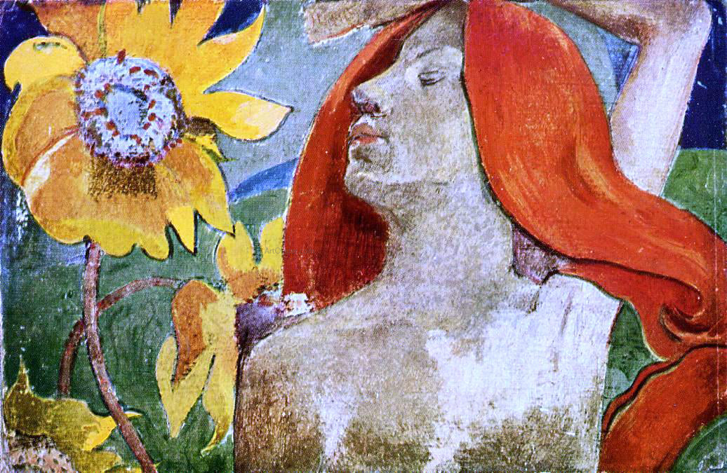 Paul Gauguin Redheaded Woman and Sunflowers - Hand Painted Oil Painting