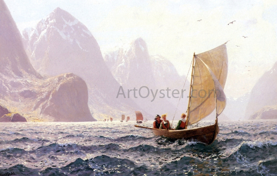  Hans Dahl Regatta on a Norwegian Fiord - Hand Painted Oil Painting