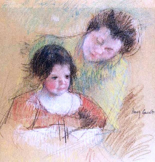 Mary Cassatt Reine Leaning over Margot's Shoulder - Hand Painted Oil Painting