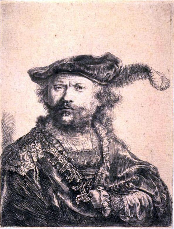 Rembrandt Van Rijn Rembrandt in Velvet Cap and Plume - Hand Painted Oil Painting