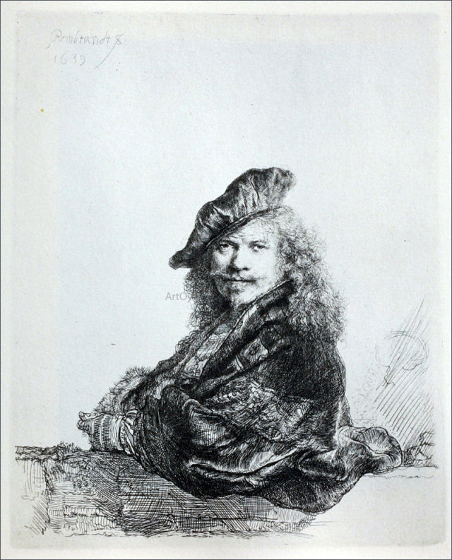 Rembrandt Van Rijn Rembrandt Leaning on a Stone Sill - Hand Painted Oil Painting
