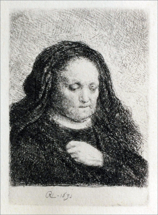 Rembrandt Van Rijn Rembrandt's Mother in a Black Dress, as Small Upright Print - Hand Painted Oil Painting