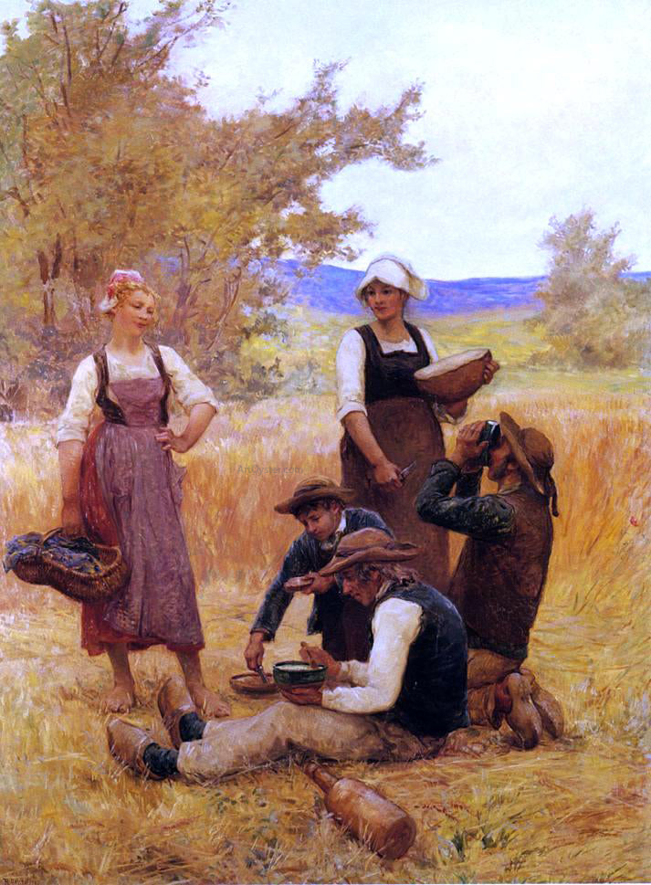 Theophile-Louis Deyrolle Repast in the Fields - Hand Painted Oil Painting