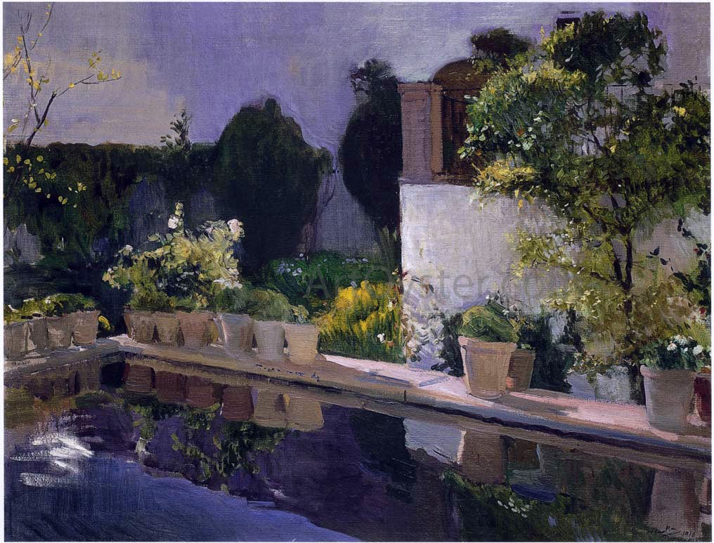 Joaquin Sorolla Y Bastida Reservoir at the Alcazar in Seville - Hand Painted Oil Painting