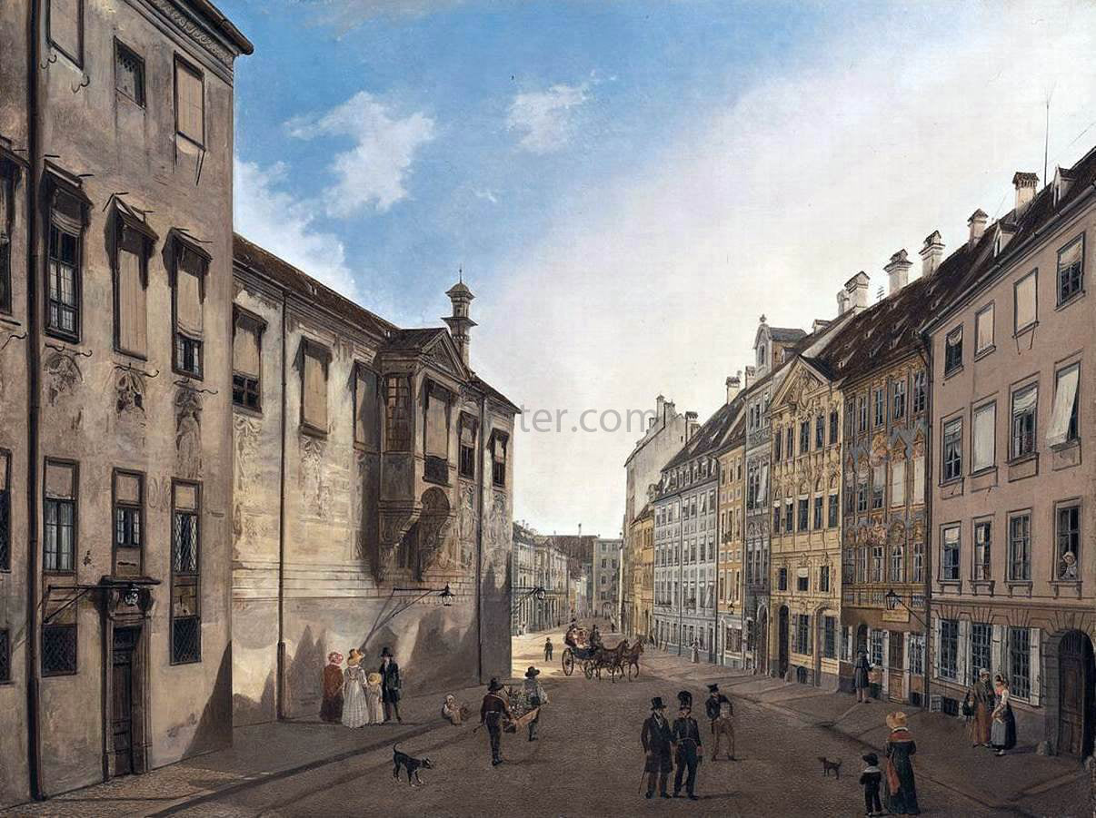 Domenico Quaglio Residenzstrasse Looking Towards Max-Joseph-Platz in 1826 - Hand Painted Oil Painting