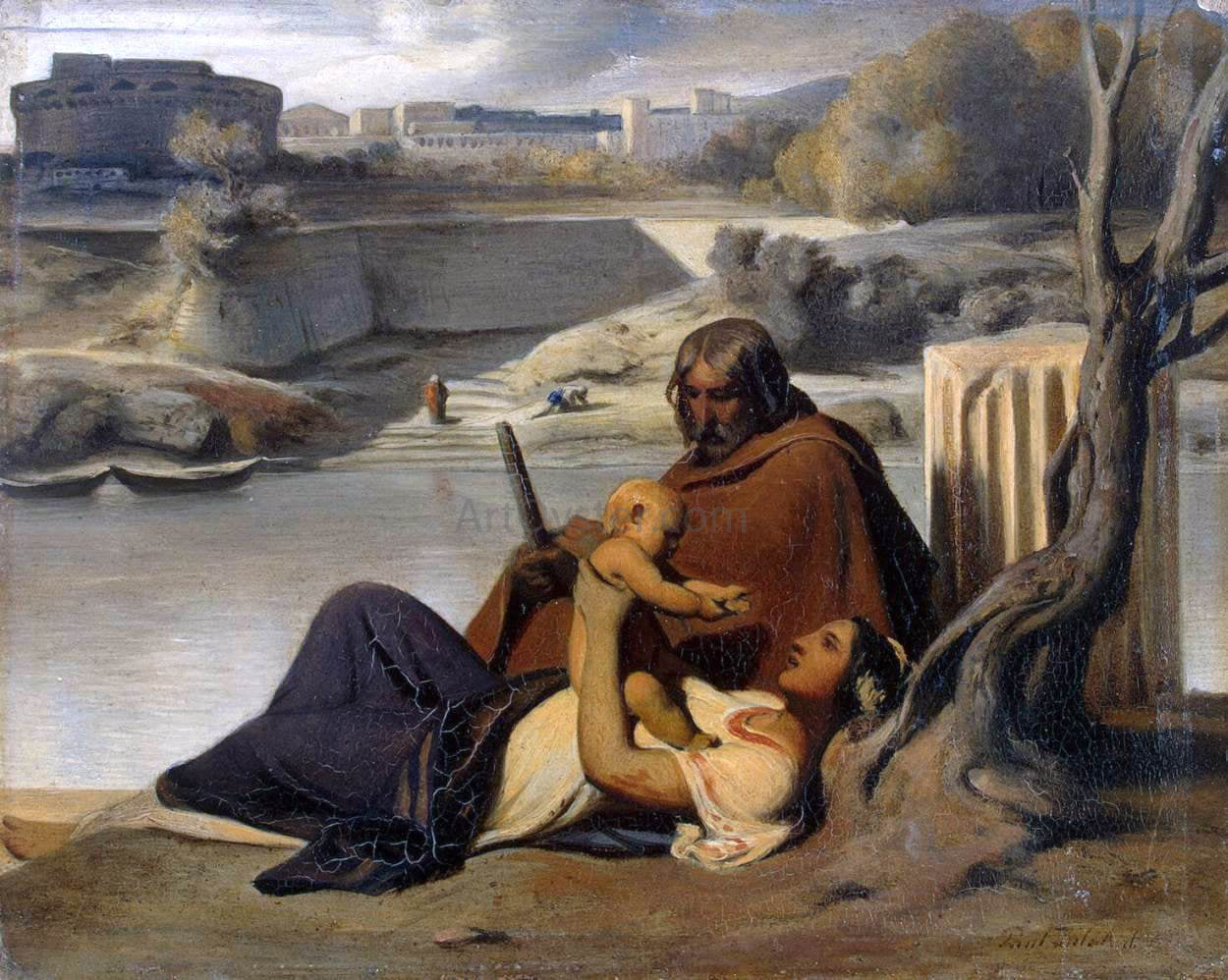 Paul Delaroche Resting on the Banks of the Tiber - Hand Painted Oil Painting