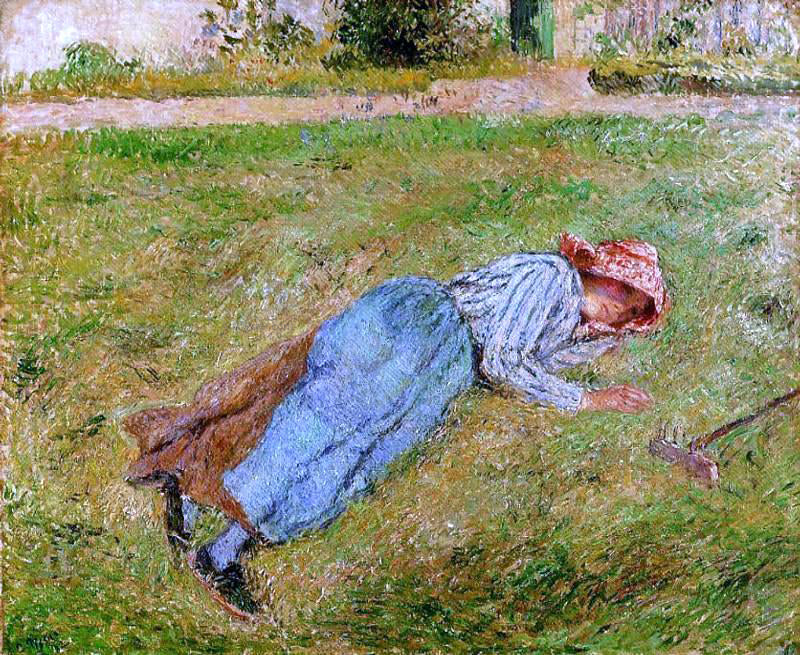 Camille Pissarro Resting, Peasant Girl Lying on the Grass, Pontoise - Hand Painted Oil Painting
