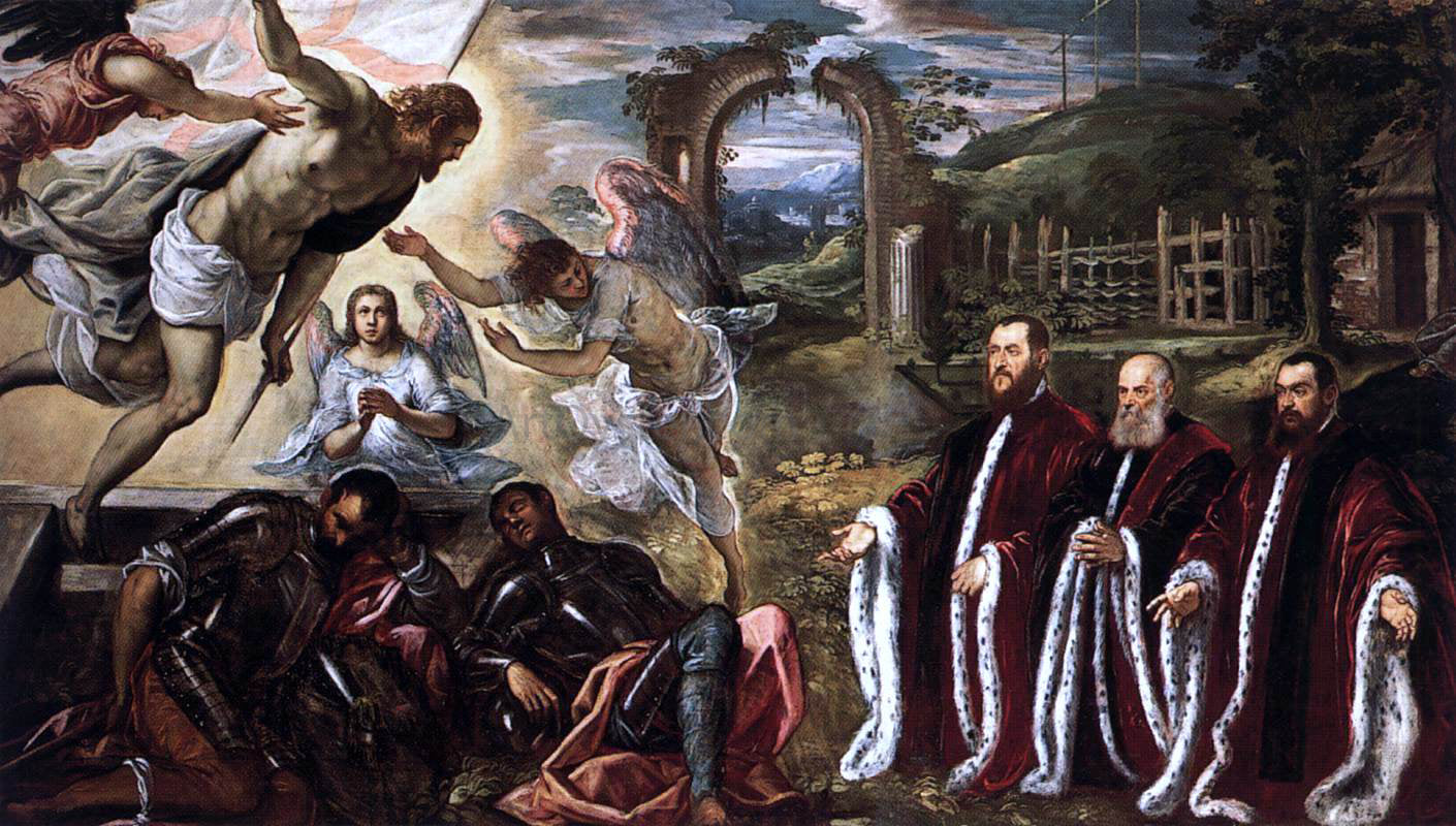 Domenico Robusti Resurrection and Three Avogadri - Hand Painted Oil Painting