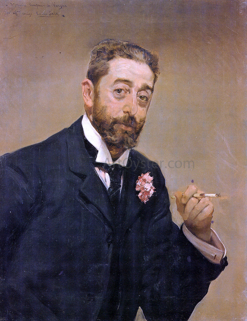 Emilio Sala y Frances Retrato de Hombre Fumando - Hand Painted Oil Painting