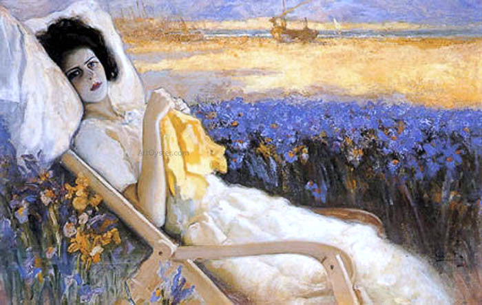 Cecilio Pla y Gallardo Retrato en la Tumbona - Hand Painted Oil Painting