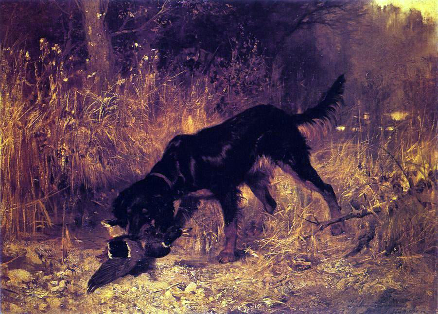 Josef Schmitzberger Retrieving a Mallard - Hand Painted Oil Painting