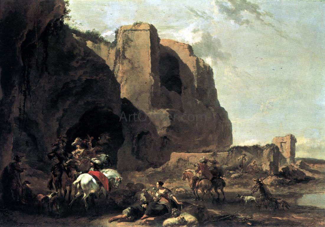 Nicolaes Berchem Return from the Falcon Hunt - Hand Painted Oil Painting