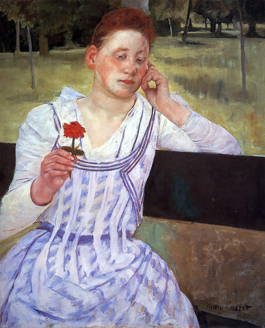 Mary Cassatt Reverie (also known as Woman with a Red Zinnia) - Hand Painted Oil Painting
