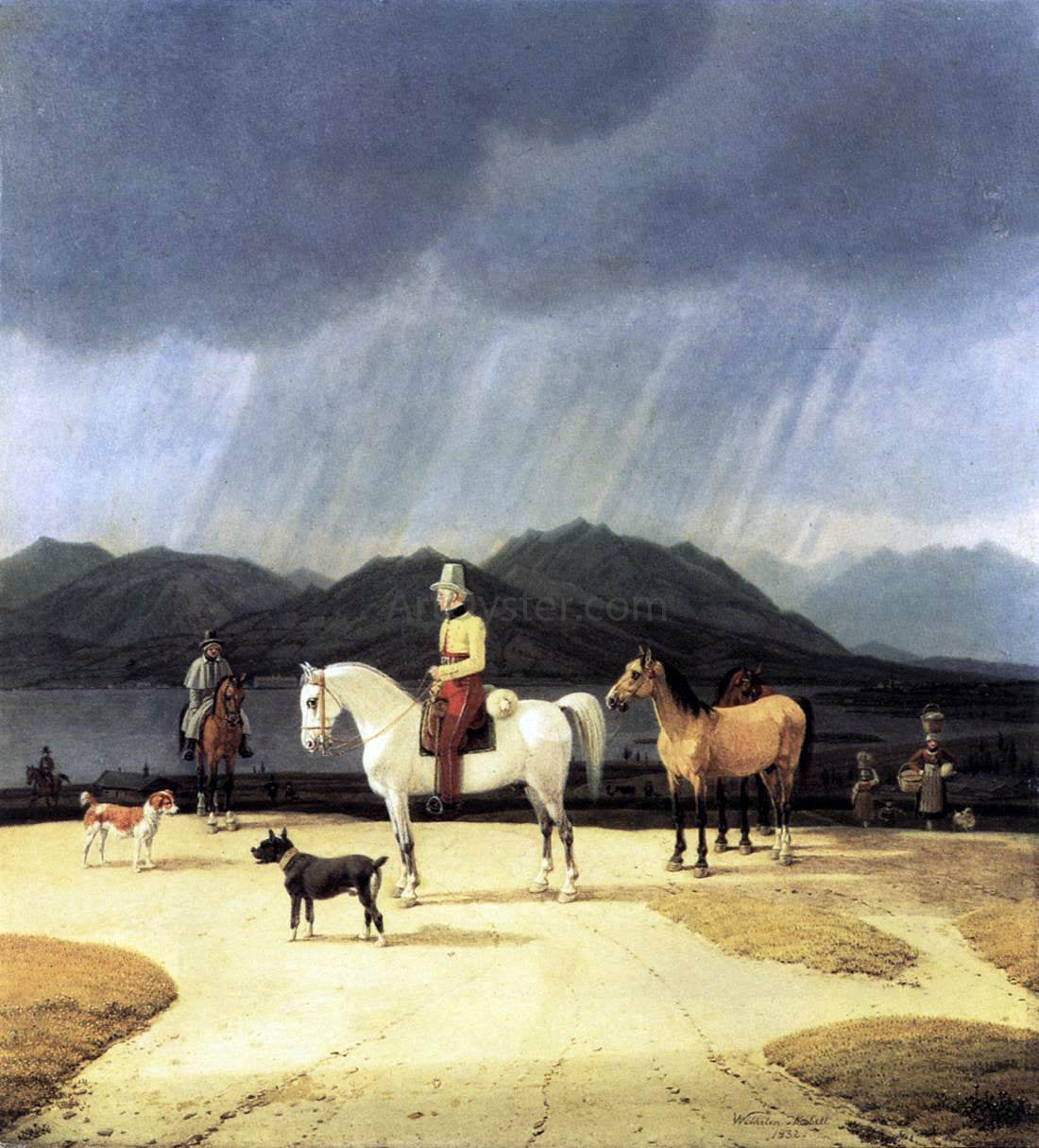 Wilhelm Von Kobell Riders at the Tegernsee - Hand Painted Oil Painting
