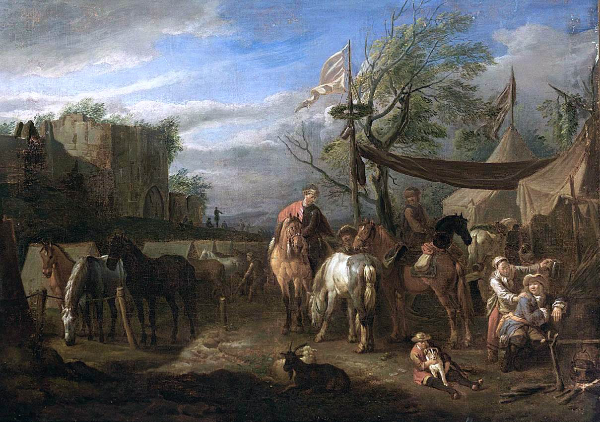 Pieter Van Bloemen Riders Resting at a Military Encampment - Hand Painted Oil Painting