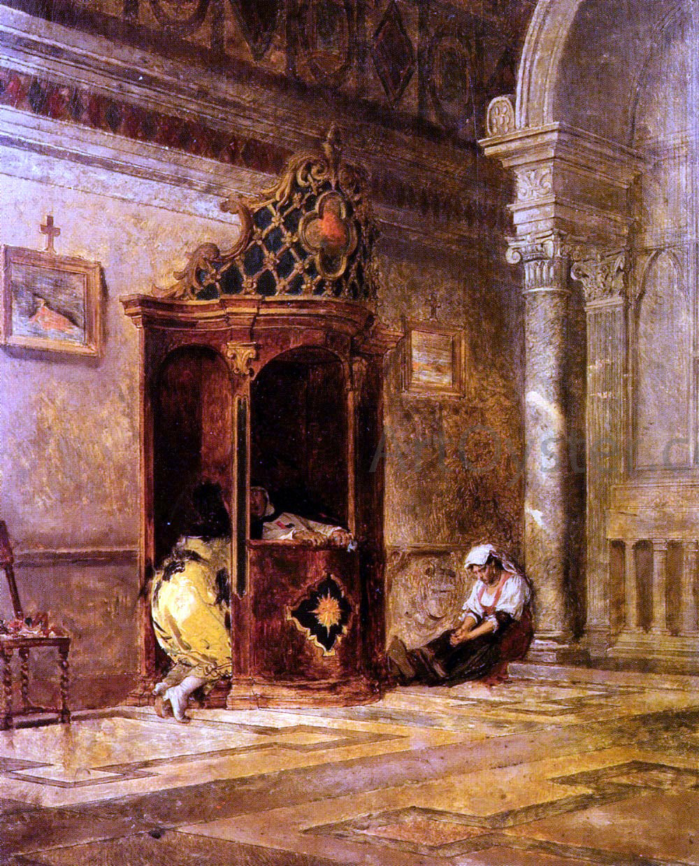 Eduardo Zamacois Y Zabala Rival Confessors - Hand Painted Oil Painting