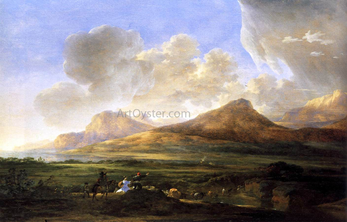  Jan Asselyn River Bank with Herdsmen - Hand Painted Oil Painting
