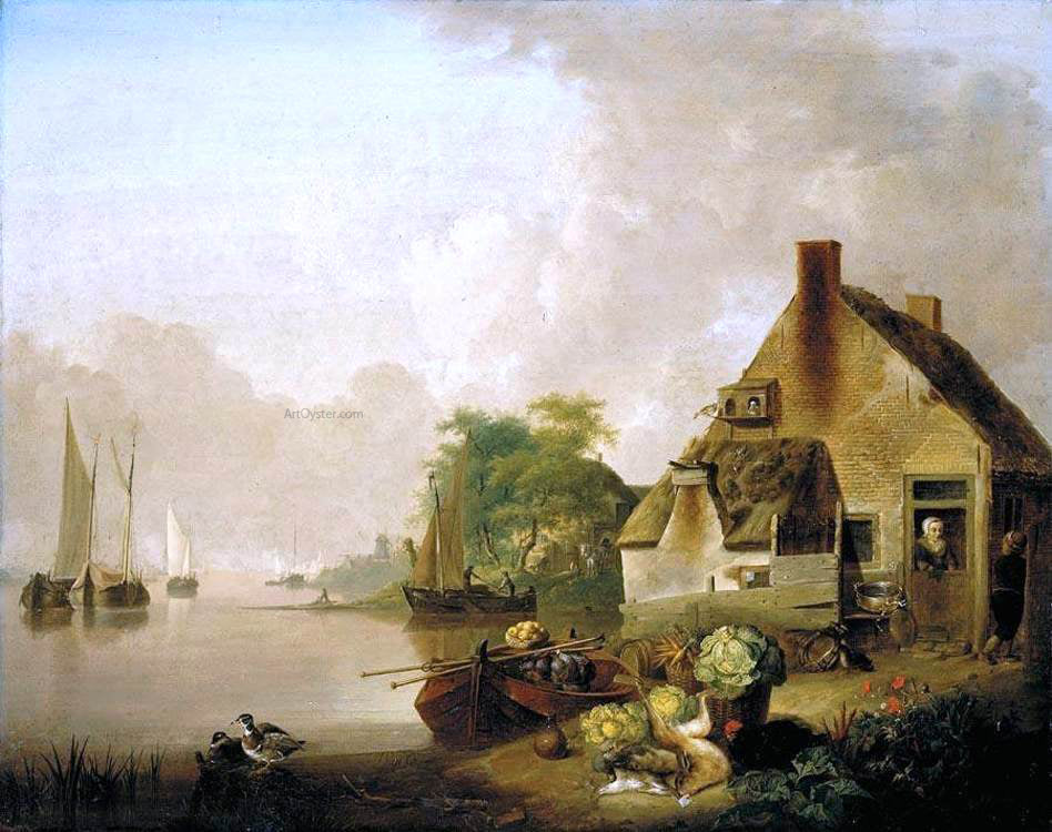 Jan Van Os River Landscape - Hand Painted Oil Painting