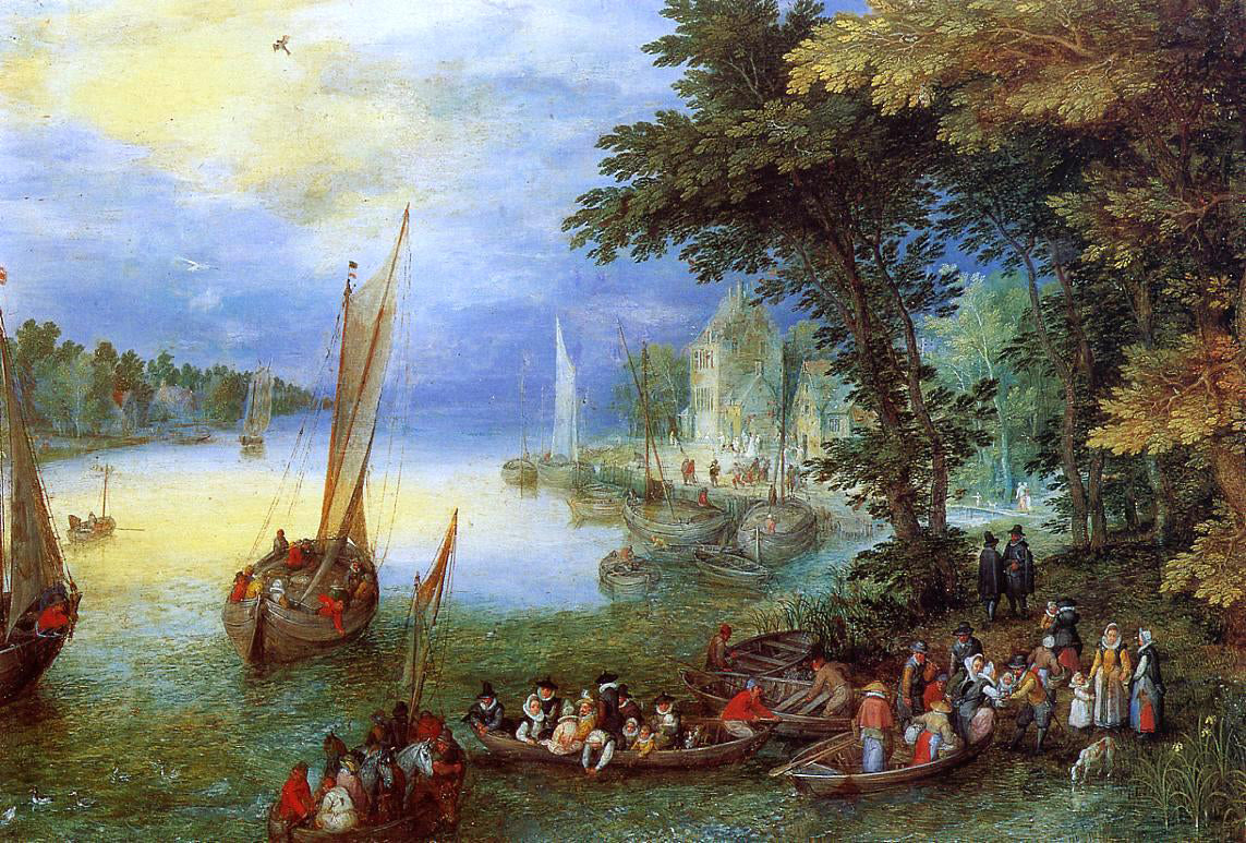 The Elder Jan Bruegel River Landscape - Hand Painted Oil Painting