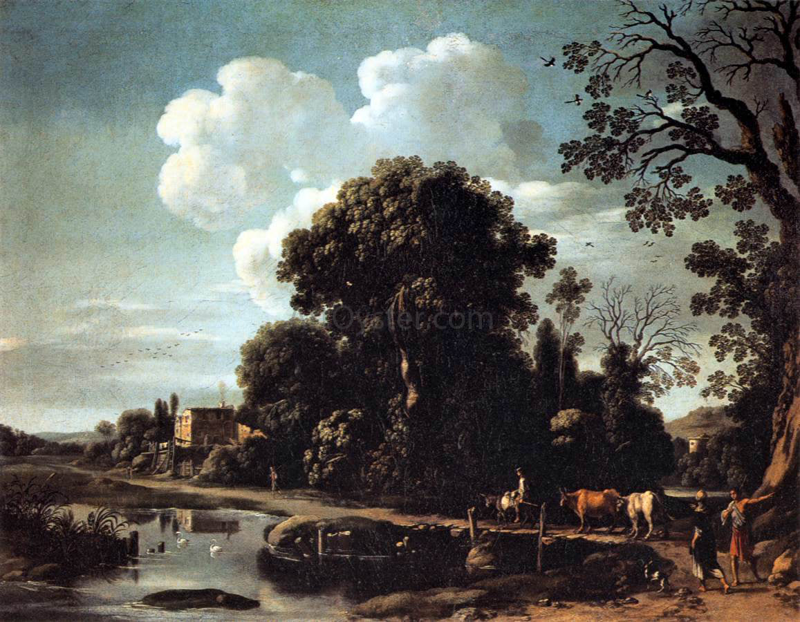 Filippo Napoletano River Landscape - Hand Painted Oil Painting