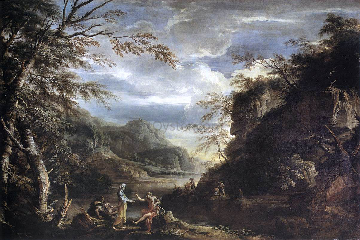 Salvator Rosa River Landscape with Apollo and the Cumean Sibyl - Hand Painted Oil Painting