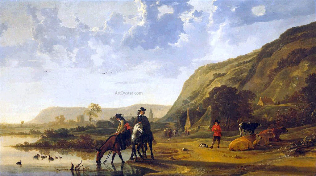Aelbert Cuyp River Landscape with Riders - Hand Painted Oil Painting