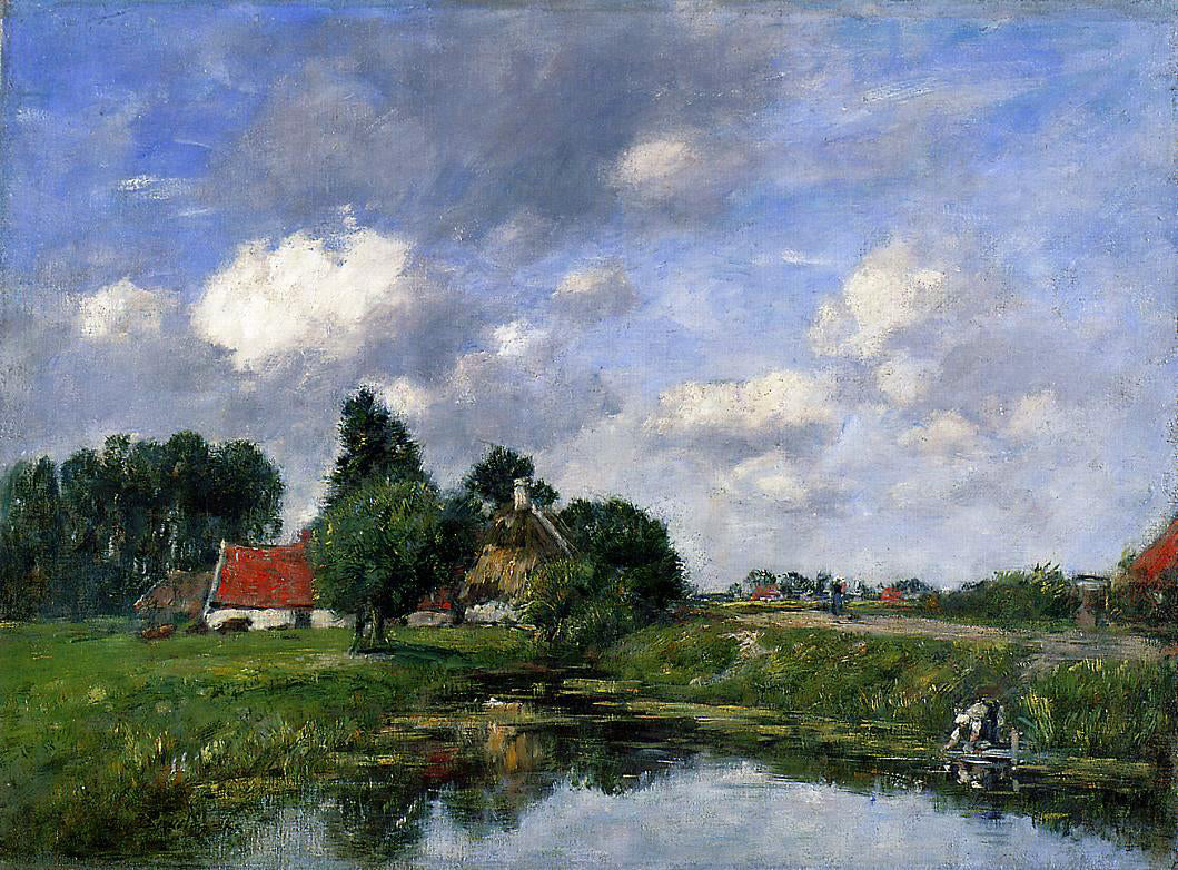 Eugene-Louis Boudin River near Dunkirk - Hand Painted Oil Painting