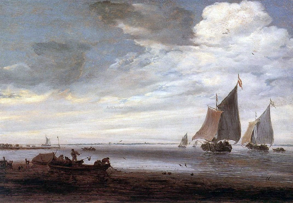 Salomon Van Ruysdael River Scene - Hand Painted Oil Painting