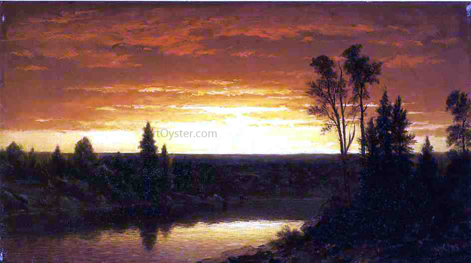 John W Casilear River Sunset - View of the Catskills - Hand Painted Oil Painting
