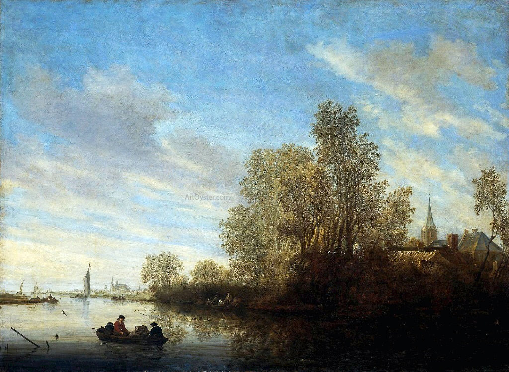 Salomon Van Ruysdael River View near Deventer - Hand Painted Oil Painting