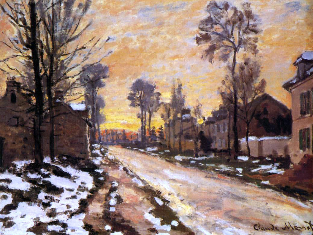 Claude Oscar Monet Road at Louveciennes, Melting Snow, Sunset - Hand Painted Oil Painting