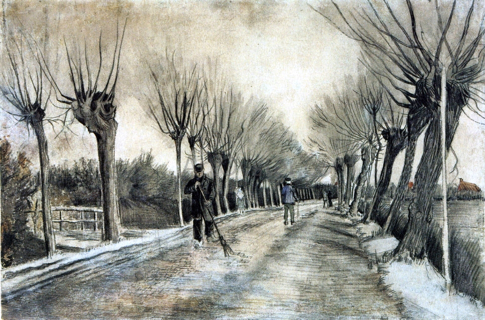 Vincent Van Gogh Road with Pollarded Willows and a Man with a Broom - Hand Painted Oil Painting