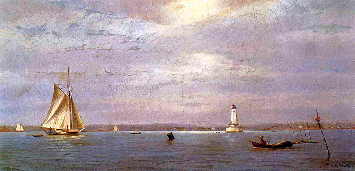 Francis A Silva Robin's Reef Lighthouse off Tomkinsville, New York Harbor - Hand Painted Oil Painting
