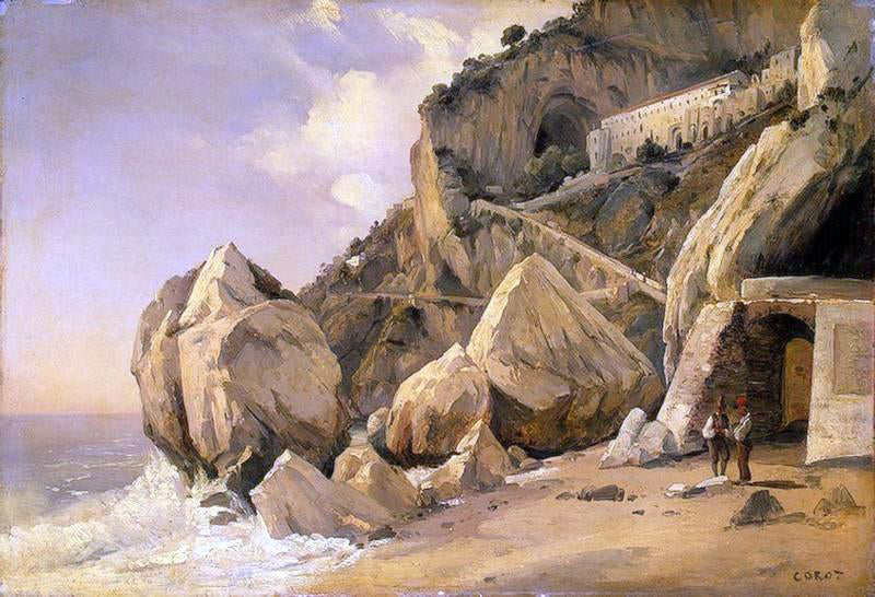 Jean-Baptiste-Camille Corot Rocks in Amalfi - Hand Painted Oil Painting