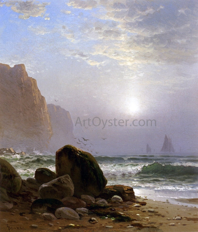 Alfred Thompson Bricher A Rocky Coastal Scene with a View of Passing Ships - Hand Painted Oil Painting