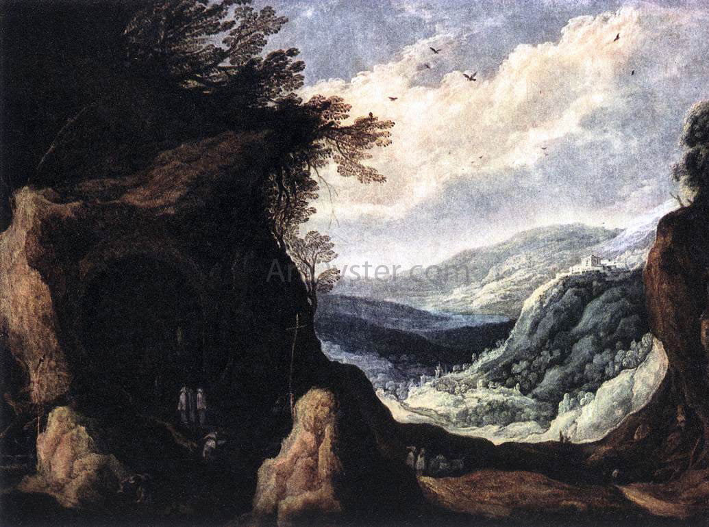 Joos De Momper Rocky Landscape with Monks - Hand Painted Oil Painting