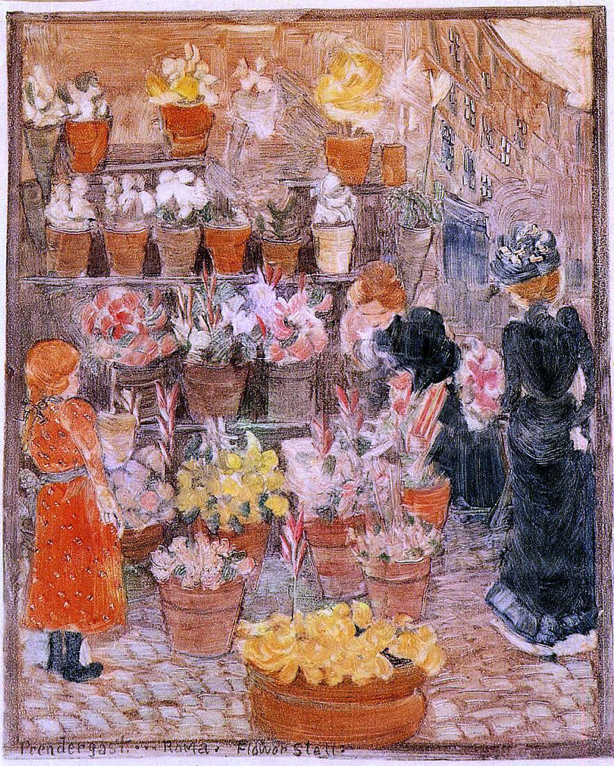 Maurice Prendergast Roma: Flower Stall (also known as Flower Stall or Roman Flower Stall) - Hand Painted Oil Painting