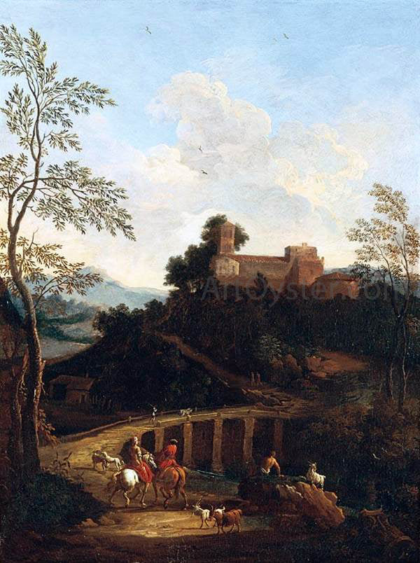 Giovanni Battista Busiri Roman Landscape near to a Bridge - Hand Painted Oil Painting